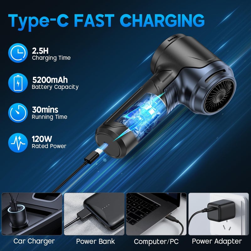 JONYJ Handheld Car Vacuum Cleaner, 16000PA Hand Held Vacuum Portable Cordless, 2 in 1 Air Duster and Vacuum Cleaner with LED Light, Multi-Nozzles, 120W High Power Mini Vacuum for Home, Pet, Office - Image 4